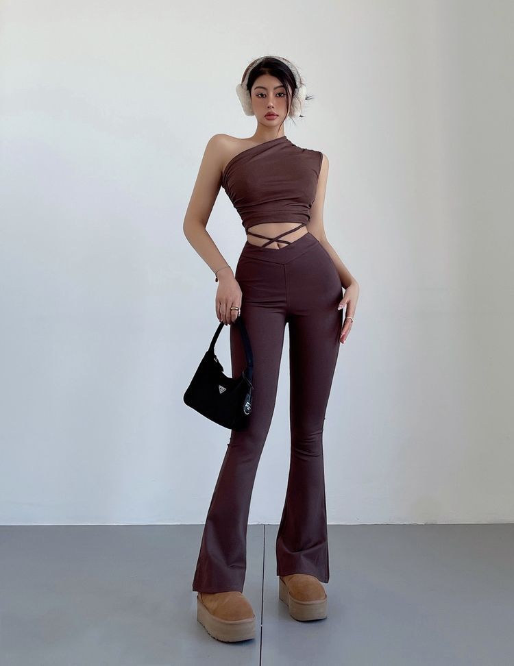 Women's Brown Casual Skinny Fit Solid Top