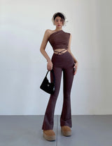 Women's Brown Casual Skinny Fit Solid Top