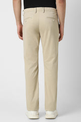 Men's Beige Casual Solid Slim Fit Trouser
