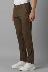 Men's Khaki Casual Solid Slim Fit Trouser