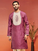 Men's Pink Embroidered Sequinned Patchwork Festive Kurta