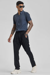 Men's Black Formal Regular Fit Solid Trousers
