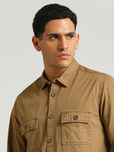 Mens Brown Casual Regular Solid Full Sleeves Shirt