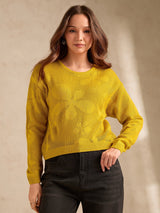 Women's Mustard Bold Floral Print Sweater