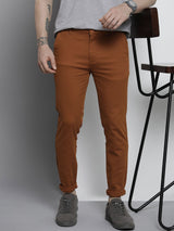 Men's Slim Fit Solid Mid Rise Stretchable Chinos