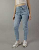 Women's Blue Casual Mom Fit Solid Jeans