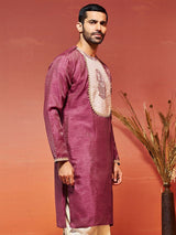 Men's Pink Embroidered Sequinned Patchwork Festive Kurta