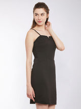 Women's Black Solid Sleeveless Square Neck Mini Bodycon Party Dress