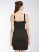 Women's Black Solid Sleeveless Square Neck Mini Bodycon Party Dress