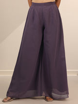 Women's Lilac Zari Floral Motif a-line Kurta With Lining and Palazzo With Dupatta