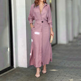 Women's Pink Maxi Shirt Dress With Side Slit
