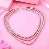 Women's Rhodium Plated Elegant 3 Line Purple Pearl Necklace