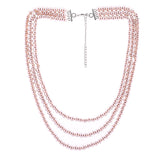 Women's Rhodium Plated Elegant 3 Line Purple Pearl Necklace