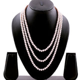 Women's Rhodium Plated Elegant 3 Line Purple Pearl Necklace