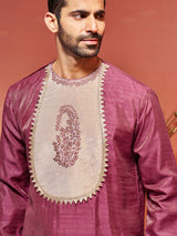 Men's Pink Embroidered Sequinned Patchwork Festive Kurta