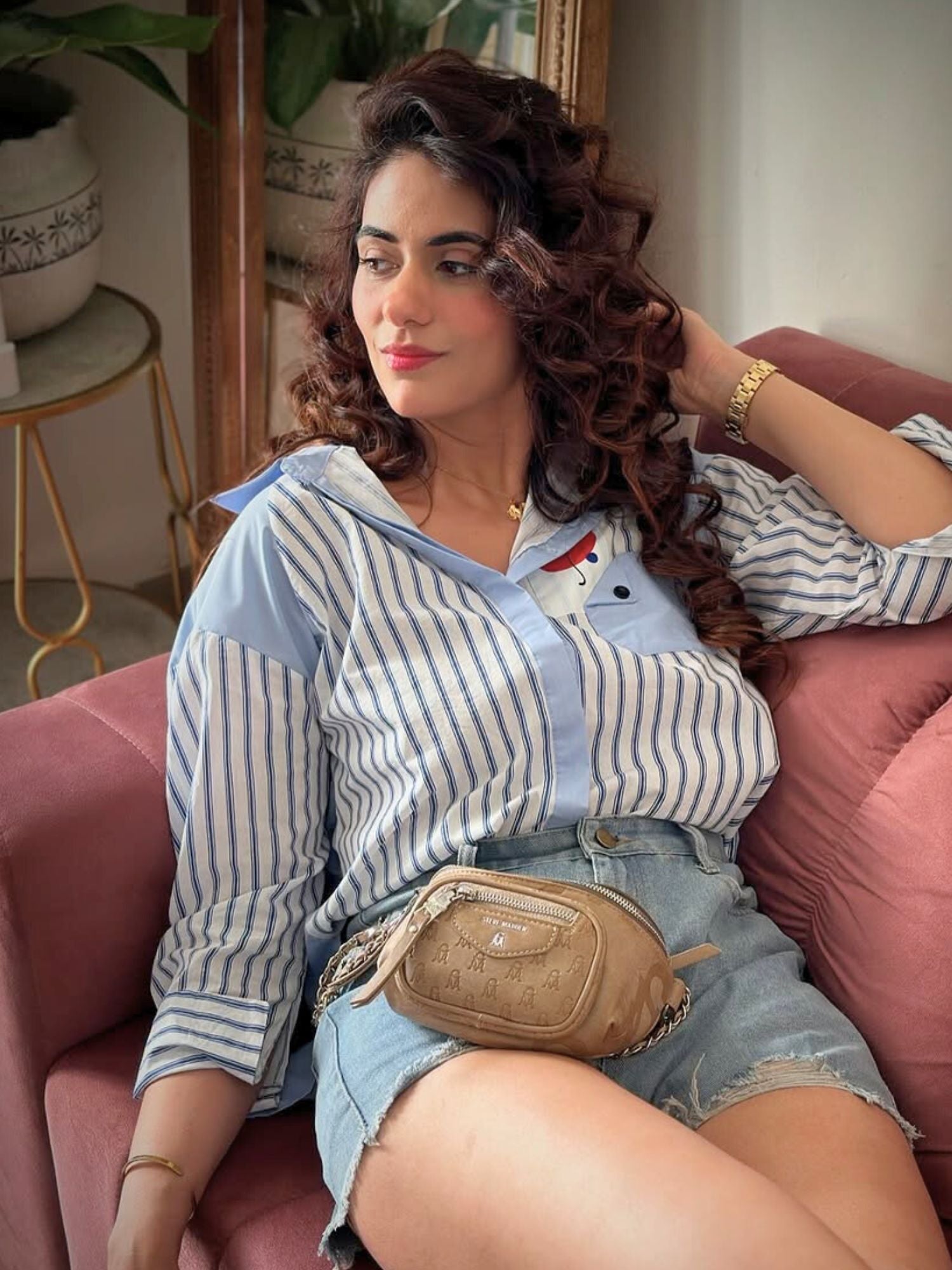 Women's Blue Casual Striped Full Sleeves Shirt