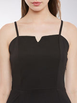 Women's Black Solid Sleeveless Square Neck Mini Bodycon Party Dress