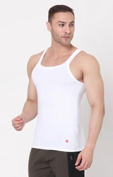 Men's White Solid Round Neck Vest