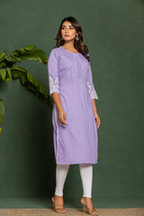 Women's Purple Fusion Regular Fit Embroidered Three Quarter Sleeves Kurta