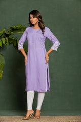 Women's Purple Fusion Regular Fit Embroidered Three Quarter Sleeves Kurta