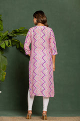 Women's Purple Fusion Regular Fit Printed Three Quarter Sleeves Kurta