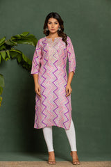 Women's Purple Fusion Regular Fit Printed Three Quarter Sleeves Kurta
