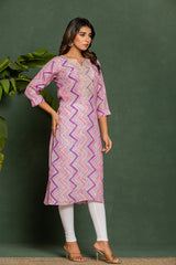 Women's Purple Fusion Regular Fit Printed Three Quarter Sleeves Kurta
