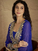 Women's Blue Graceful Kurta Set Featuring Gota Patti Paired with Solid Trouser