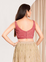 Women's Pink Tissue Padded Back Open Sleeveless Saree Blouse