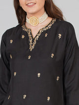 Women's Black Ethnic Three Quarter Sleeves Kurta with Palazzo
