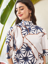 Women's White Abstract Printed Top With Palazzo Pants