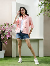 Women's Pink Casual Solid Regular Fit Full Sleeves Shirt