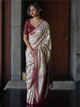 Women's Silver Silk Georgette Saree
