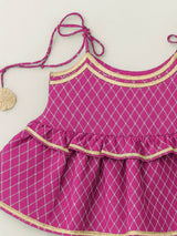 Girls Pink Cotton Festive Kurta Set