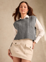 Women's Grey Chunky Cable Knit Sweater
