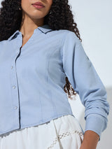 Women's Blue Casual Solid Full Sleeves Shirt