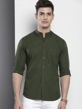 Men's Regular Fit Solid Full Sleeves Mandarin Collar Casual Shirt