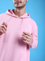 Men's Pink Casual Hood Neck Solid Full Sleeves Hoodie