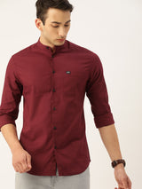 Men's Slim Fit Solid Full Sleeves Mandarin Collar Casual Shirt