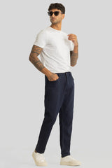 Men's Navy Casual Regular Fit Solid Chinos