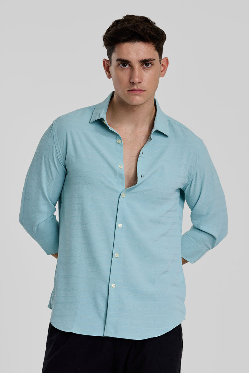 Men's Blue Casual Slim Fit Printed Full Sleeves Shirt