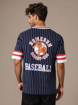 Men's Blue Casual Oversized Fit Printed Half Sleeves Tshirt