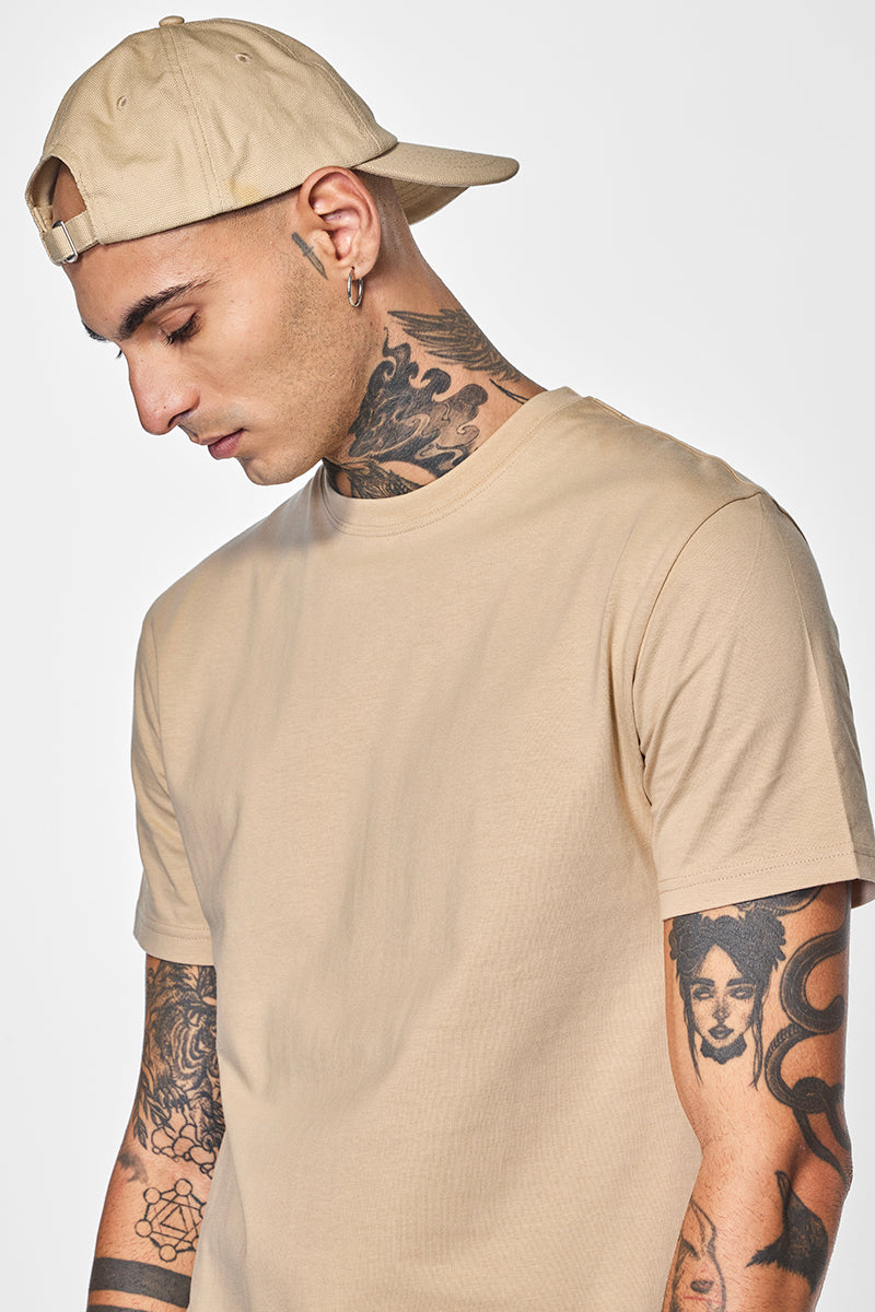 Men's Beige Casual Regular Fit Tshirt