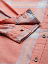 Men's Regular Fit Checkered Full Sleeves Cutaway Collar Casual Shirt