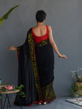 Women's Black Cotton Saree