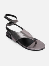 Women's Silver Casual Leather Slingback
