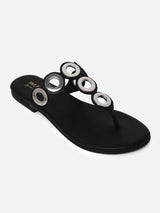 Women's Black Casual Leather T-Strap
