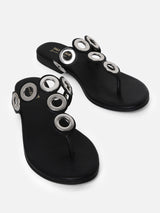 Women's Black Casual Leather T-Strap