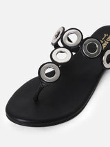 Women's Black Casual Leather T-Strap