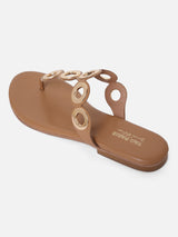 Women's Brown Casual Leather T-Strap